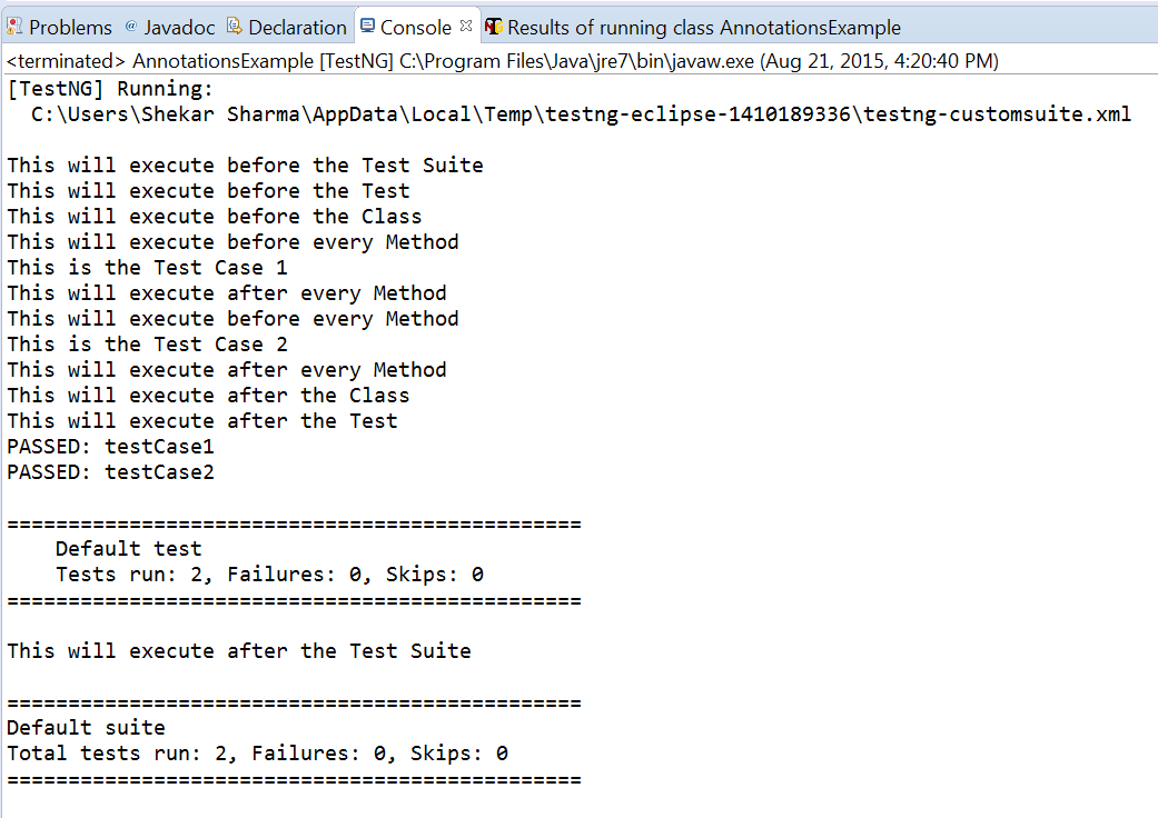 Annotations execution in TestNG